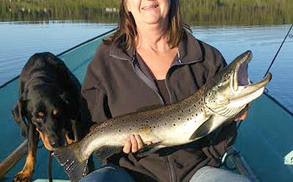 Ann-Britt Edberger, S&ouml;sj&ouml;/Br&auml;cke, och sm&aring;landsst&ouml;varen Walle med &ouml;ringen p&aring; 3 525 gram, som f&aring;ngades p&aring; det sambon R&auml;vper kallar en ulkwobbler.