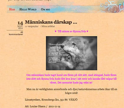 S&aring; h&auml;r ser det ut p&aring; webbsidan, d&auml;r namngivna f&aring;r&auml;gare utpekas f&ouml;r att ha brutit mot djurskyddsreglerna n&auml;r de fick sina djur angripna av varg.
