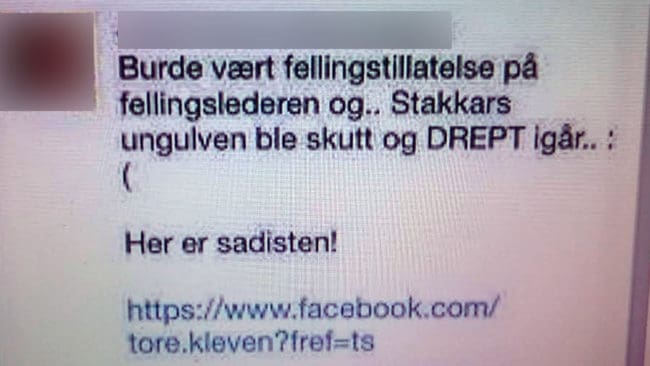 En av de hotfulla kommentarerna som nu polisanmäls i Norge.