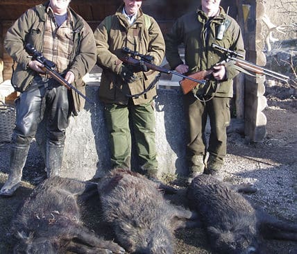 Tre av grisskyttarna. Fr&aring;n v&auml;nster Ingmar Gran, Sven St&aring;lblad och Seppo Karvonen.