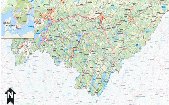 Karta &ouml;ver det ut&ouml;kade i delar av Marks och Svenljunga kommuner d&auml;r det &auml;r skyddsjakt p&aring; lodjuret som angripit cirka 25 f&aring;r.