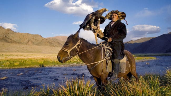 Mongoliska jägare använder kungsörn och jagar bland annat varg med.