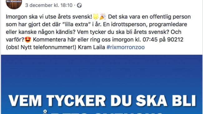 Ledningen för reklamradiostationen RIX FM drog tillbaka utmärkelsen av Årets svensk sedan det visat sig att de flesta inläggen på RIX Morronzoos Facebooksida handlade om att utse huvudpersonen i jakthärvan i Västmanland.