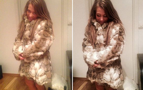 Sandra Borch, ordf&ouml;rande f&ouml;r Senterungdommen i Norge, poserar i vargp&auml;ls p&aring; sin Facebooksida.