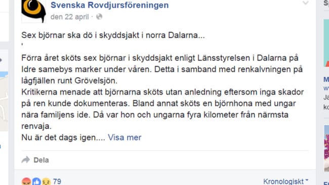 Senaste inlägget på Rovdjursföreningen lades ut för drygt en månad sedan.