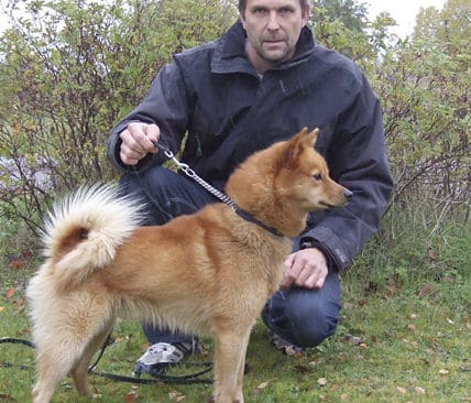 Max Matslofva med provets b&auml;sta hund, R&ouml;jbackens Ari, som trots usla f&ouml;rh&aring;llanden gick till pris b&auml;gge provdagarna.