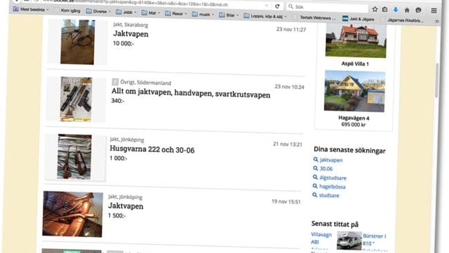 EU-kommissionen vill förbjuda handel med vapen via annonssajter på internet.