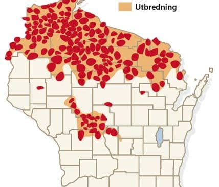S&aring; h&auml;r s&aring;g vargsituationen ut i Wisconsin ut f&ouml;rra &aring;ret. Staten &auml;r drygt en tredjedel s&aring; stor som Sverige och har 5,5 miljoner inv&aring;nare. Nu beg&auml;r staten (i likhet med Minnesota) att vargen tas bort fr&aring;n hotlistan.
