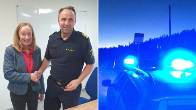 JRF:s förbundsordförande Solveig Larsson och polisområdeschef Peter Karlsson i samband med mötet om polisingripanden mot jägare.