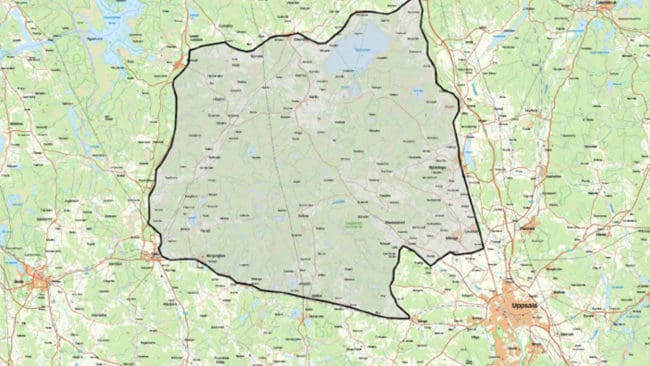 Det skuggade området på kartan visar var skyddsjakten får bedrivas.