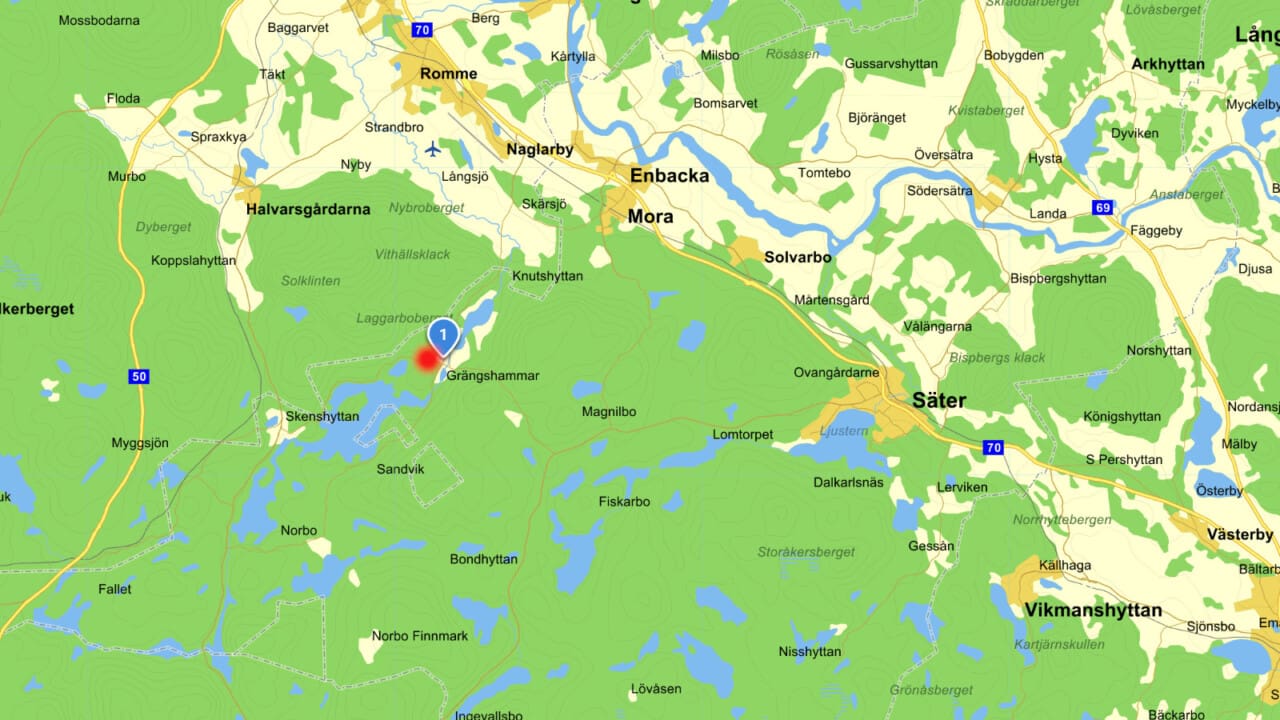 Karta över Grängshammar i Säters kommun.